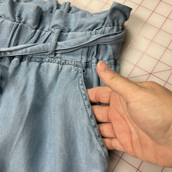 THREAD & SUPPLY Paper Bag Belt Waist Wide Leg Slouch Beach Demin Chambray pant S - Picture 8 of 16